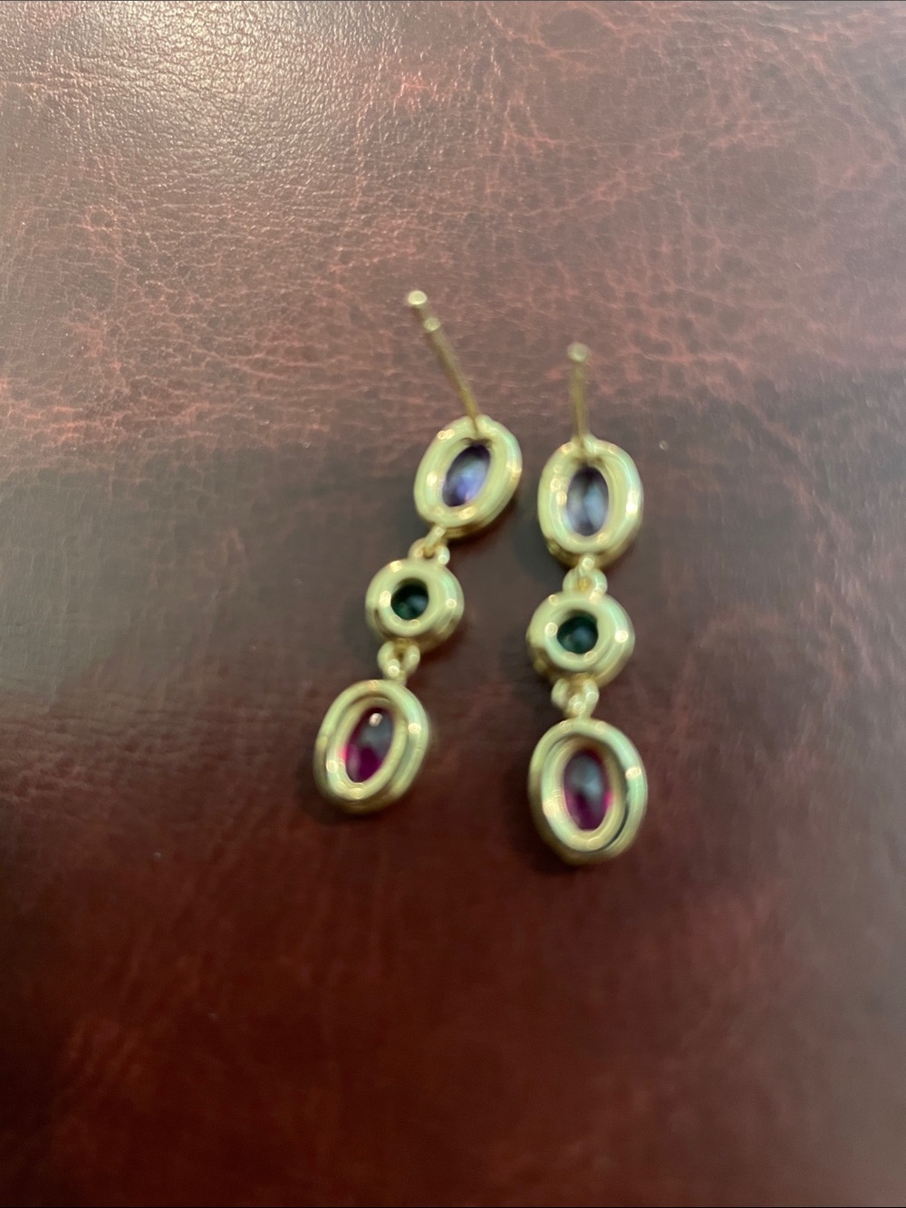 Sterling 925 Gold vermeil Drop Earrings with amethyst ; emerald and Ruby Stones - Picture 7 of 8